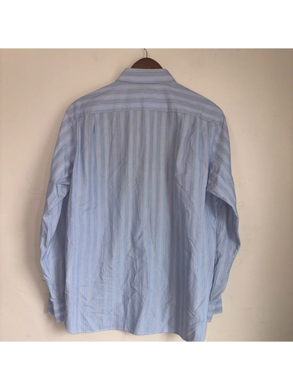 Crew Men's Button Down Shirt Blue White Stripe 80's 2-Ply Cotton Medium